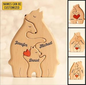 ocean shipping Warm Family Wooden Puzzle Ornaments Cross-border Popular Solid Wood Hug Bear Set Home Decoration