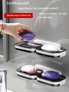 Soap Dishes No Need for Perforated Wall Mounted Double Layer Storage Drainage Household Bathroom Rack 231216