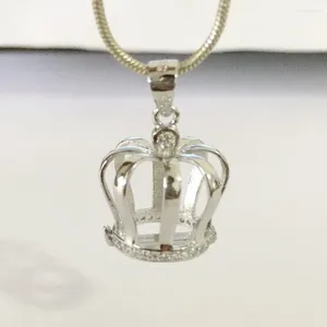 Kolye Kolyeleri Katı 925 Gümüş Cz Crown Montaj cazibesi Gem ile dolu Sterling İnci/ Kristal/ Gem Boncuk Kafesi Bulma