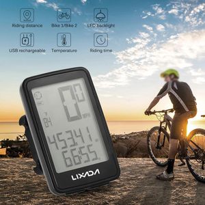 Bike Computers Lixada Bicycle Computer USB Rechargeable Wireless Bike Cycling Computer with Bicycle Speedometer Odometer Watch LED Digital Rate 231216