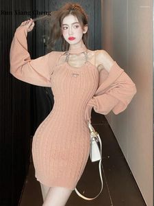 Work Dresses 2023 Summer Short Y2K Dress Sets In 2 Piece Women Outfit Fashion Cardigan Knitted Streetwear Sexy Party Suit