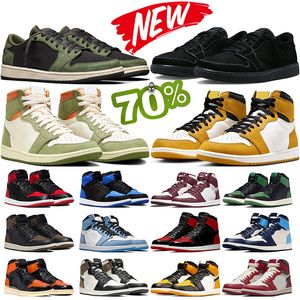 con scatola jumpman 1 scarpe da basket 1s lows scarpe da ginnastica da uomo scarpe da ginnastica da donna Nero Oliva Celadon Royal Reimagined Satin Bred Giallo Ocra Bordeaux Sport all'aria aperta