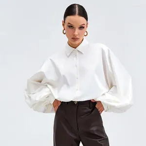 Blusas femininas vintage lanterna manga camisa branca para moda feminina 2023 casual elegante blusa de cetim mulher botão topos soltos camisas pretas