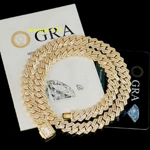 12 -миллиметровый золотой покрытый солидным стерлингом Sier Link Diamond Baguette Diamond Moissanite VVS Кубинская цепная колье
