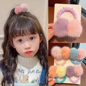 Hair Accessories Autumn Winter Plush Furry Two Big Ball Elastic Band For Girl Cute Sweet Soft Hairball Simple Ponytail Rubber Ties Fashion