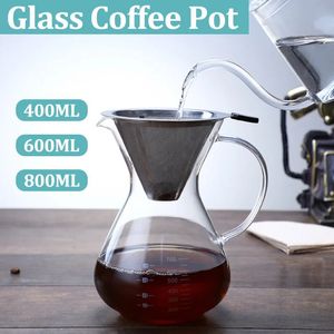 Potenciômetros de café pote de vidro com filtro de alta temperatura resistente espresso graduado escala servidor para casa barista coffeeware 231216