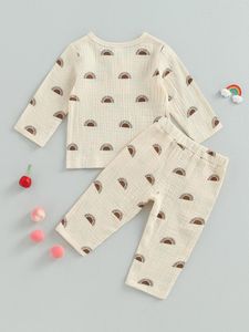 Conjuntos de roupas 2023 0-3y criança bebê duas peças roupa sun print manga longa tops cintura elástica calças conjunto para infantil menina menino queda macia