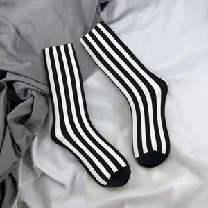 Men's Socks Winter Warm Cool Women's Black White Stripe Bedspread Non-slip Soccer