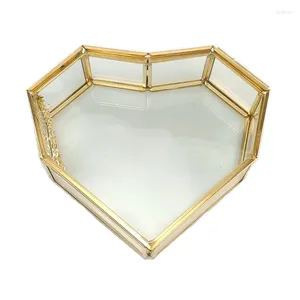 Smycken påsar vintage speglade glaslåda hjärthållare dekorativa bröllop brudparti presentförpackningar guld