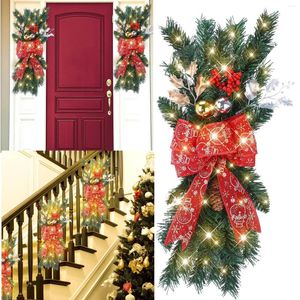 Fiori decorativi Cordless Prelit Stairway Trim Ghirlande di Natale per la porta d'ingresso Vacanza Parete 10 fili Corona Cornice Coperta Grande