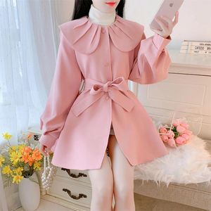Women's Trench Coats Fashion Doll Neck Coat For Women Loose Single Breasted Female Cardigan Jacket Korean Elegant Sweet Windbreaker