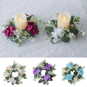 Dekorativa blommor Hydrangea Garland Ljusstake Silk Artificial Flower Wreath Candle Holder Home Party Wedding Centerpiece Table Decoration