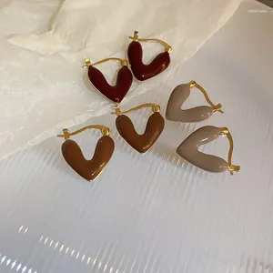 Stud Earrings 2023 Winter Trending Wine Red Coffee Enamel V For Women Simple Jewelry Brincos