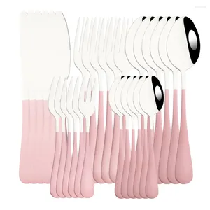 Dinnerware Sets 6People Pink Silver Stainless Steel Cutlery Set Mirror Dinner Knife Cake Fork Spoon Tableware Luxury Wedding Flatware