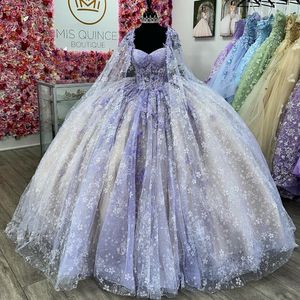 Sparkly Lavender Princess Ball Gown Quinceanera Dresses 2024 Applices spetspärlor Sweetheart paljett Vestidos de 15 Anos Gala