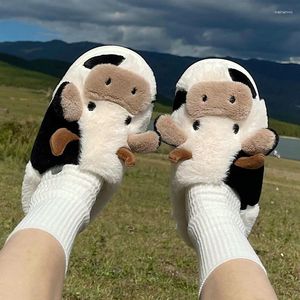 Hausschuhe Winter Cartoon Kuh Baumwolle Indoor Outdoor Für Frauen Männer Fuzzy Niedliche Rutschen Warm Gemütlich Flauschig Bequem