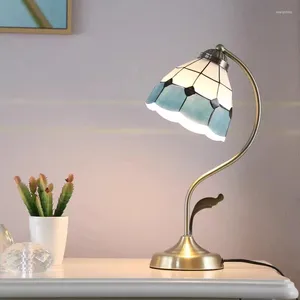 Tischlampen Mittelmeer Kreative Retro Glas Nostalgische Ländliche Touch Schalter Indoor E27 LED Lampe Für Nachttischfoyerstudio YS005