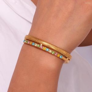 Bangle Delicate Fishbone Grain Shiny Transparent Color Crystal Double Stainless Steel Women's Jewelry Trend 2023