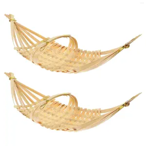 Plates Sushi Basket Serving Plate Tray Woven Boat Fruit Baskets Display Japanese Wooden Snack Bread Wicker Sashimi Dishes