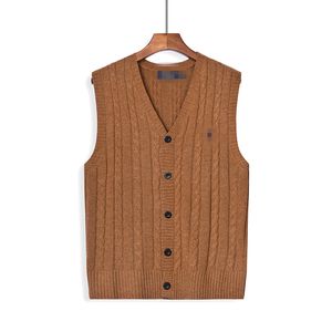 Fashionable men's designer sweater, European and American warm and slim fit casual V-neck sweater, embroidered sleeveless men's cardigan top
