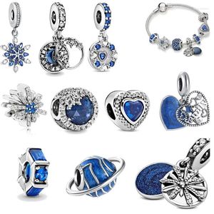 Loose Gemstones 925 Sterling Silver Blue Globe Snowflake Air Balloon Clip Charm Bead Fit Original Pendant Bracelet DIY Jewelry For Women