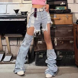 Kvinnliga strumpor denims harajuku punk knä höga preppy strumpor