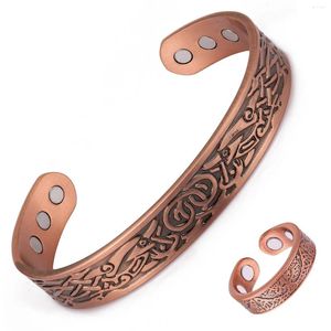 Bangle Classical Copper Magnetic Bracelet &Ring For Women Arthritis Adjustable Cuff Magnets Healing Bangles Jewelry Sets