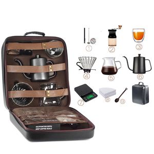 Mugs 10 PiecesSet of Travel Coffee Accessories Set Including PU Bags Manual Grinding Cups Filter and Other Outdoor Coffeeware 231216