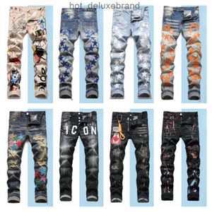 Herrenjeans Stereo Star Gallery Schweißbefleckte lila Hose Zerrissener Alphabetdruck Herrenhose Damenpaar lose gefaltete Jeanshose Größe 29-38