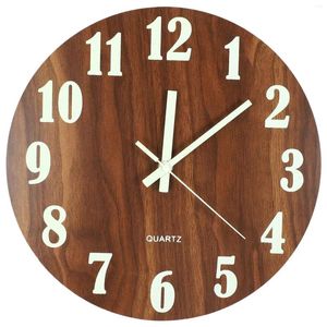 Wall Clocks 12 Inch Night Light Function Wooden Clock Vintage Rustic Country Tuscan Style For Kitchen Office Home Silent & Non-Ticking