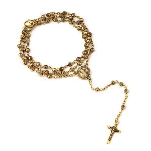 Jesus Christ Cross Pendant Halsband 14K Guldpärla Långkedja Mens kvinnor Jungfru Mary Christian Fashion Jewelry Rosary Necklace
