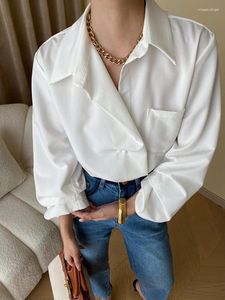 Damskie bluzki kobiety biały pojedynczy guzika Bluzka Lapel Lat Rękaw Losy rękaw Losy Fit Shirt Fashion Spring Autumn O583