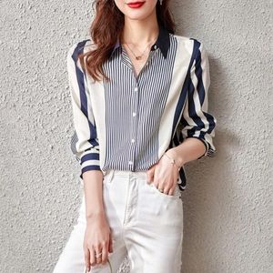 Kadınlar bluzları ofis çizgili gevşek bluz 2023 dönüş yakalı üst büyük boyutlu kadınlar uzun kollu gömlek vintage button-up blusa feminaz