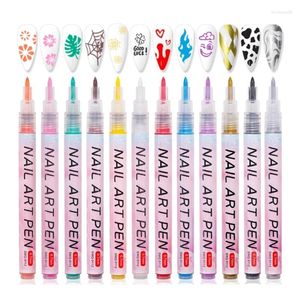 Nagelkonstpaket 12 Färg 3D Pennor Set Nails Polish Pen Point Doting Ritning Målningsfoderborste för