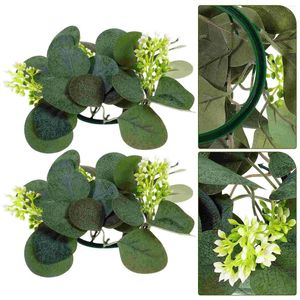 Flores decorativas Eucalyptus folhas grinaldas com castiça