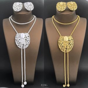 Set di gioielli da sposa Set di collana e orecchini a catena lunga da 85 cm per le donne Dubai Colore oro argento Lunghezza regolabile 2 pezzi 231216