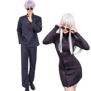 Seksi etek wenam gojo Satoru cosplay erkekler üniforma cadılar bayramı kostümleri kadınlar için esnek kumaş mor elbise gözlük seti 231216