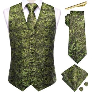 Kamizelki męskie hi-tie Paisley Silk kamizelka dla mężczyzn zielone rękawe bezkręgowe kamizelki klipy