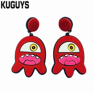 Neue Modeschmuck-Ohrringe aus Acryl, rote Alien-Ohrringe für Damenmode, kleine Monster-Ohrringe273F