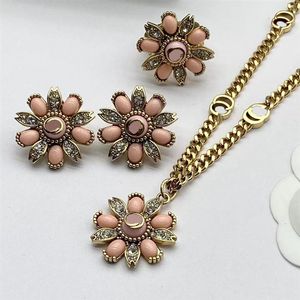 earrings necklace three synthetic ring wedding jewelry sets new style fashion light luxury series brand flowers aretes color flowe215c