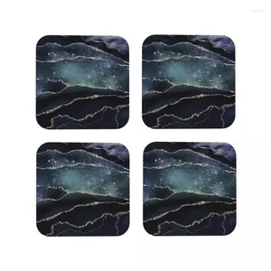 Bord mattor Glamour Night Black Milky Way Faux Marble Galaxy Coffee Mat Set of 4 Placemat Cup Table Seary Decoration Accessories Pad Pad