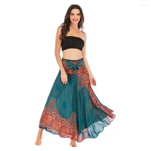 Kvinnors badkläder Summer Böhmen tryckt Rayon Holiday Women Half Dress Thai European and American Kirt Belly Dance Big Swing Casual