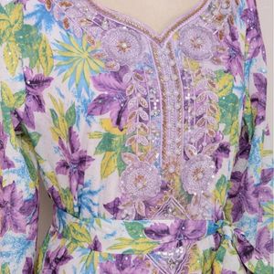 エスニック服ライト豪華なプリントビーズ女性のための自由bayドバイアバヤサウジアラビアドレス