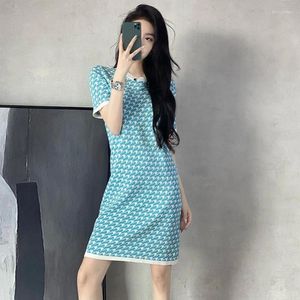 Vestidos de festa estilo coreano malha camisola vestido mulheres manga curta vintage primavera verão malha bodycon alta qualidade robe femme