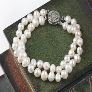 whole Two Strands 6-7mm White Cream Patoto Freshwater Pearl Bracelet268T