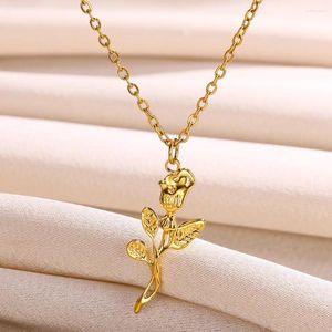 Anhänger Halsketten Vergoldete Rose Blume Halskette Einfache Vintage Schlüsselbein Kette Edelstahl Für Frauen Schmuck Geschenke