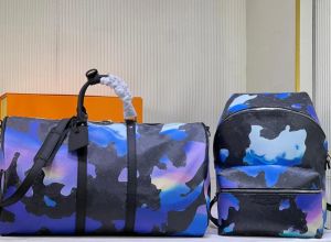 Designer unisex rese väska kamouflage karta graffiti bokstav ryggsäck läder herrar resväska keepall duffel väskor kvinnor fitness yogastäska