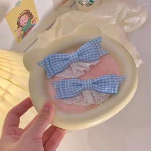 Hair Accessories 1 Pcs Elegant Fabric Blue Bowknot White Lace Duckbilled Clip For Women Girls Students Korean Headdress Fashion