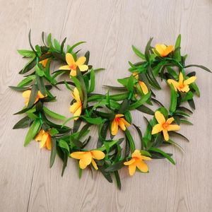 Dekoratif Çiçekler 6 PCS Yapay Garland Hawaii Çelenk Yüzükleri Partisi Dekor Lei Leis Yetişkinler İçin Yeşil Aldult Luau Yaz Çelenkleri