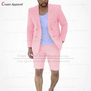 メンズスーツブレザーファッションレッド男性用カジュアルダブル胸ジャケットショーツ2ピース